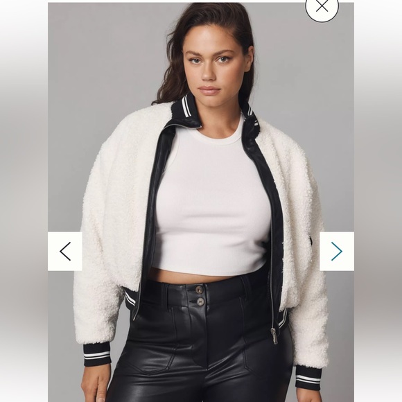 Anthropologie Avec Les Filles Sherpa Fleece Varsity Bomber Jacket NWOT - Picture 2 of 13